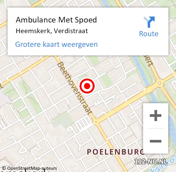 Locatie op kaart van de 112 melding: Ambulance Met Spoed Naar Heemskerk, Verdistraat op 15 juli 2022 04:09