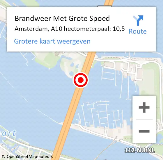 Locatie op kaart van de 112 melding: Brandweer Met Grote Spoed Naar Amsterdam, A10 hectometerpaal: 10,5 op 15 juli 2022 04:53