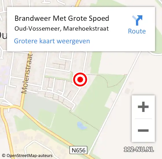 Locatie op kaart van de 112 melding: Brandweer Met Grote Spoed Naar Oud-Vossemeer, Marehoekstraat op 15 juli 2022 05:34