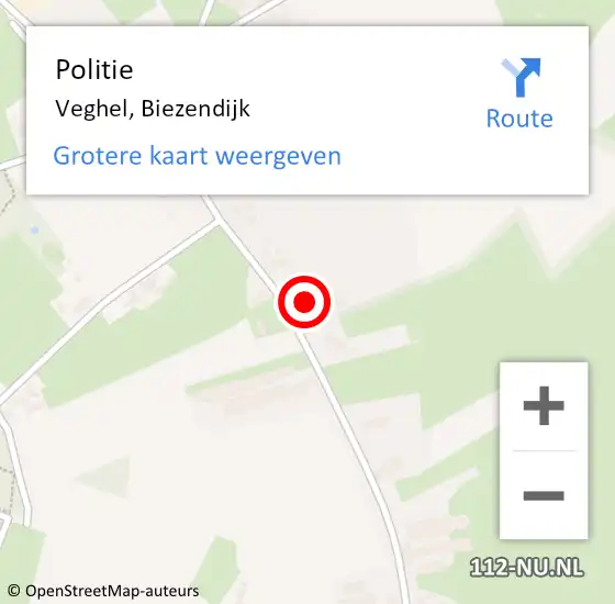 Locatie op kaart van de 112 melding: Politie Veghel, Biezendijk op 15 juli 2022 08:15