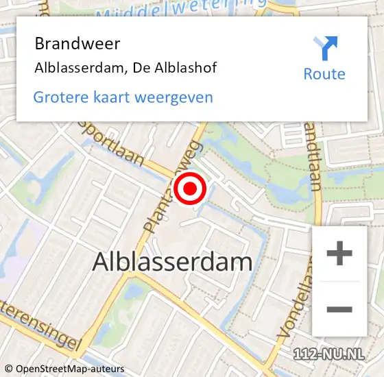 Locatie op kaart van de 112 melding: Brandweer Alblasserdam, De Alblashof op 15 juli 2022 12:46