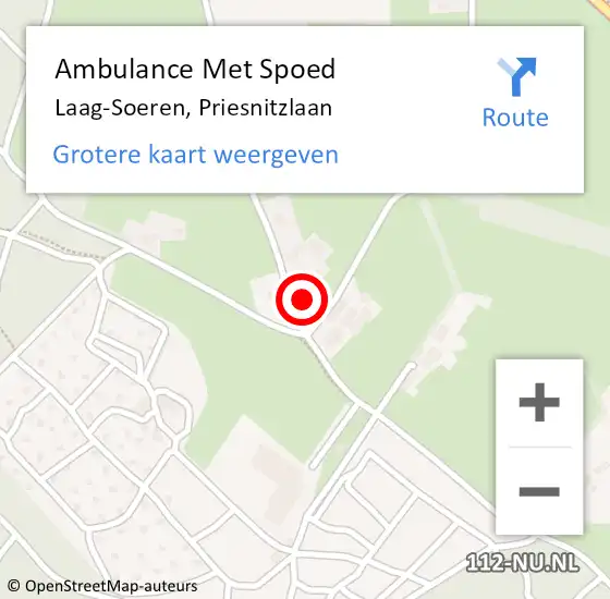 Locatie op kaart van de 112 melding: Ambulance Met Spoed Naar Laag-Soeren, Priesnitzlaan op 15 juli 2022 13:54