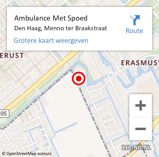 Locatie op kaart van de 112 melding: Ambulance Met Spoed Naar Den Haag, Menno ter Braakstraat op 15 juli 2022 13:54