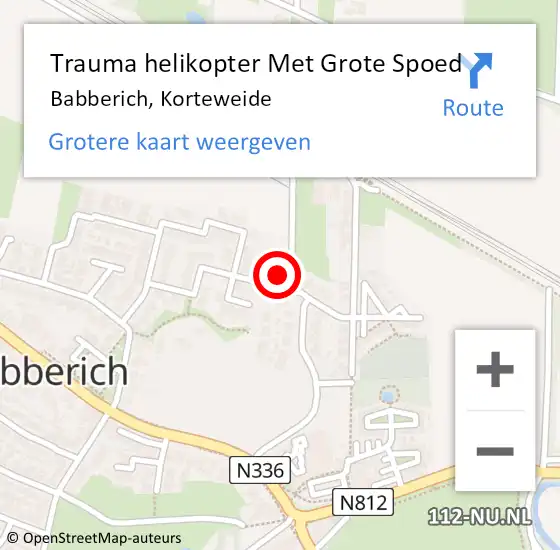 Locatie op kaart van de 112 melding: Trauma helikopter Met Grote Spoed Naar Babberich, Korteweide op 15 juli 2022 14:38