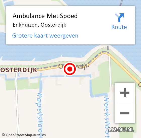 Locatie op kaart van de 112 melding: Ambulance Met Spoed Naar Enkhuizen, Oosterdijk op 15 juli 2022 15:11