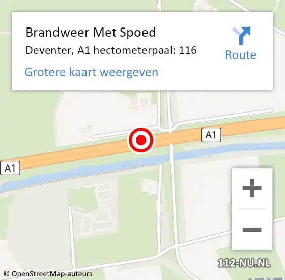 Locatie op kaart van de 112 melding: Brandweer Met Spoed Naar Deventer, A1 hectometerpaal: 116 op 15 juli 2022 15:12