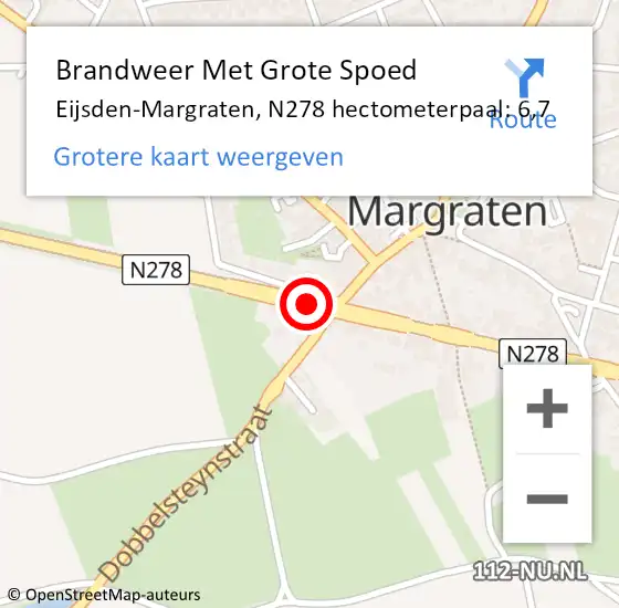 Locatie op kaart van de 112 melding: Brandweer Met Grote Spoed Naar Eijsden-Margraten, N278 hectometerpaal: 6,7 op 15 juli 2022 15:13