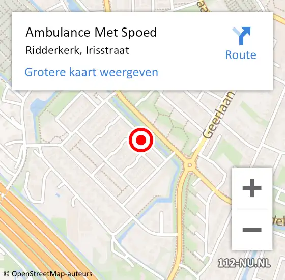 Locatie op kaart van de 112 melding: Ambulance Met Spoed Naar Ridderkerk, Irisstraat op 15 juli 2022 16:13