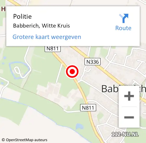 Locatie op kaart van de 112 melding: Politie Babberich, Witte Kruis op 15 juli 2022 16:31