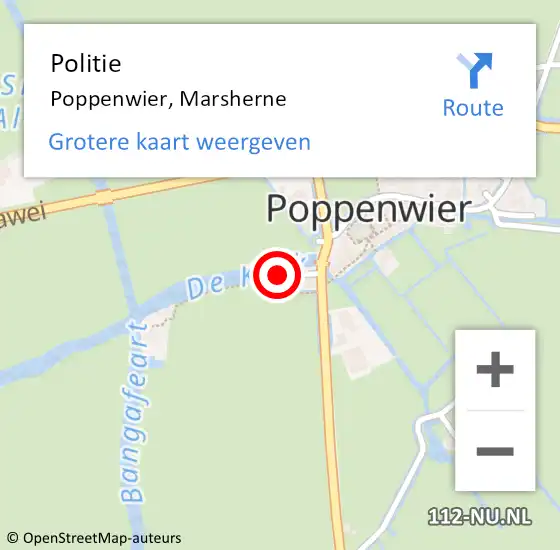 Locatie op kaart van de 112 melding: Politie Poppenwier, Marsherne op 15 juli 2022 16:53