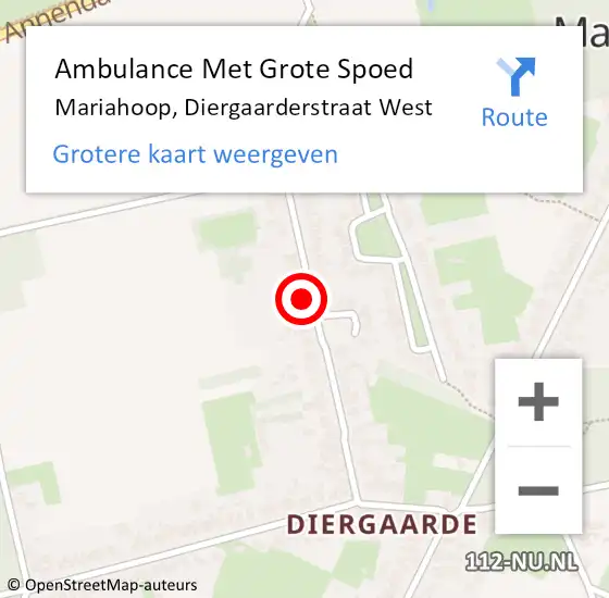 Locatie op kaart van de 112 melding: Ambulance Met Grote Spoed Naar Mariahoop, Diergaarderstraat West op 15 juli 2022 17:09