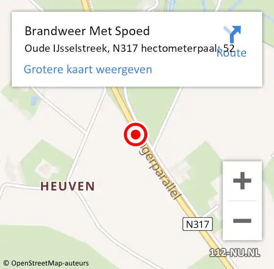 Locatie op kaart van de 112 melding: Brandweer Met Spoed Naar Oude IJsselstreek, N317 hectometerpaal: 52 op 15 juli 2022 17:30