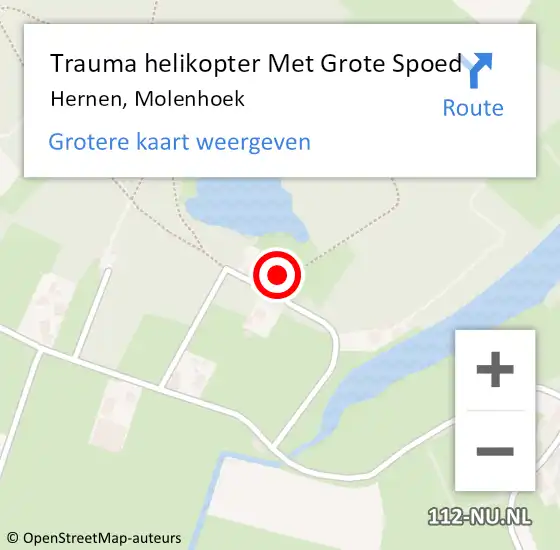 Locatie op kaart van de 112 melding: Trauma helikopter Met Grote Spoed Naar Hernen, Molenhoek op 15 juli 2022 18:22