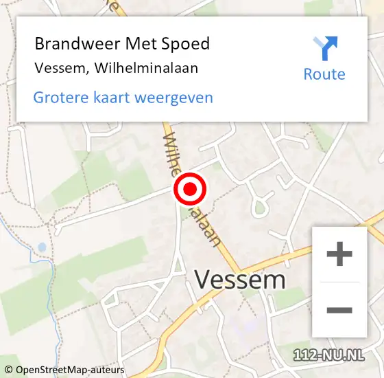 Locatie op kaart van de 112 melding: Brandweer Met Spoed Naar Vessem, Wilhelminalaan op 15 juli 2022 18:59