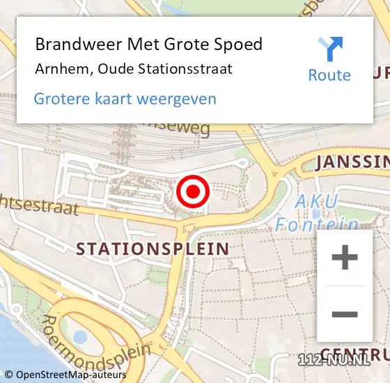 Locatie op kaart van de 112 melding: Brandweer Met Grote Spoed Naar Arnhem, Oude Stationsstraat op 15 juli 2022 20:53