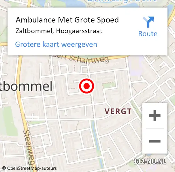 Locatie op kaart van de 112 melding: Ambulance Met Grote Spoed Naar Zaltbommel, Hoogaarsstraat op 15 juli 2022 21:19