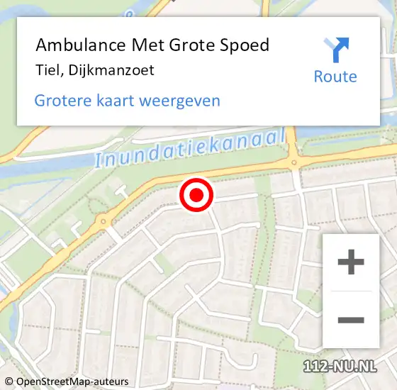 Locatie op kaart van de 112 melding: Ambulance Met Grote Spoed Naar Tiel, Dijkmanzoet op 15 juli 2022 22:44
