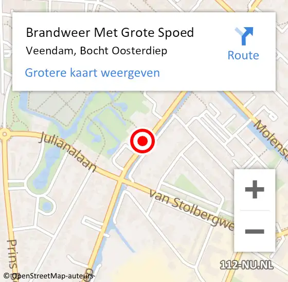 Locatie op kaart van de 112 melding: Brandweer Met Grote Spoed Naar Veendam, Bocht Oosterdiep op 16 juli 2022 00:18