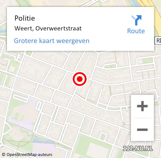 Locatie op kaart van de 112 melding: Politie Weert, Overweertstraat op 16 juli 2022 00:29