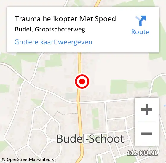 Locatie op kaart van de 112 melding: Trauma helikopter Met Spoed Naar Budel, Grootschoterweg op 16 juli 2022 00:43