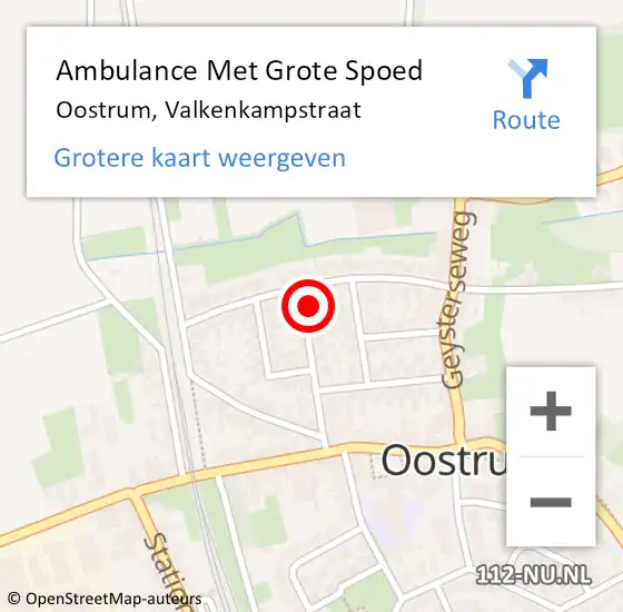 Locatie op kaart van de 112 melding: Ambulance Met Grote Spoed Naar Oostrum, Valkenkampstraat op 9 oktober 2013 10:35