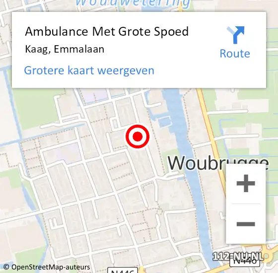 Locatie op kaart van de 112 melding: Ambulance Met Grote Spoed Naar Kaag, Emmalaan op 16 juli 2022 02:10