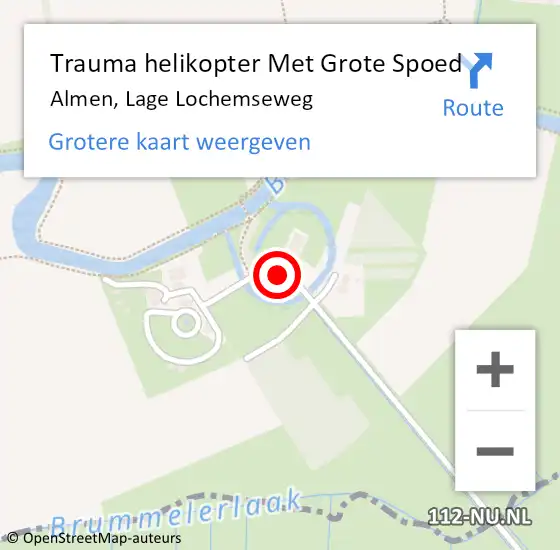 Locatie op kaart van de 112 melding: Trauma helikopter Met Grote Spoed Naar Almen, Lage Lochemseweg op 16 juli 2022 09:15