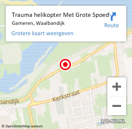 Locatie op kaart van de 112 melding: Trauma helikopter Met Grote Spoed Naar Gameren, Waalbandijk op 16 juli 2022 10:44