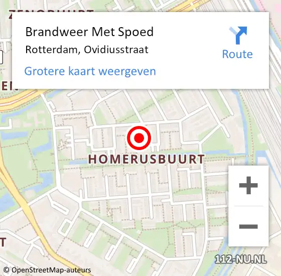 Locatie op kaart van de 112 melding: Brandweer Met Spoed Naar Rotterdam, Ovidiusstraat op 16 juli 2022 11:02