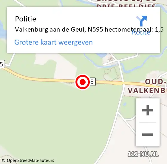 Locatie op kaart van de 112 melding: Politie Valkenburg aan de Geul, N595 hectometerpaal: 1,5 op 16 juli 2022 11:55