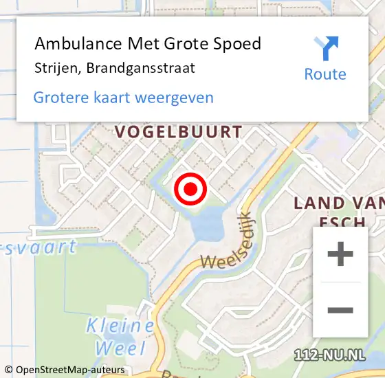 Locatie op kaart van de 112 melding: Ambulance Met Grote Spoed Naar Strijen, Brandgansstraat op 16 juli 2022 12:14