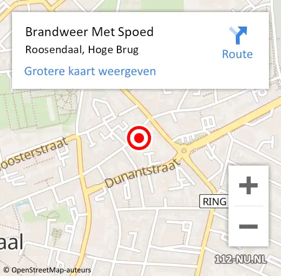 Locatie op kaart van de 112 melding: Brandweer Met Spoed Naar Roosendaal, Hoge Brug op 16 juli 2022 13:13