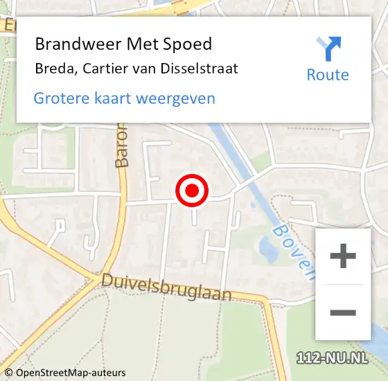 Locatie op kaart van de 112 melding: Brandweer Met Spoed Naar Breda, Cartier van Disselstraat op 16 juli 2022 13:34