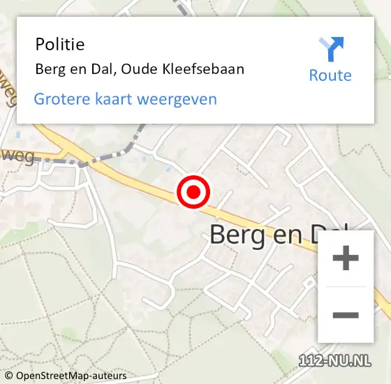 Locatie op kaart van de 112 melding: Politie Berg en Dal, Oude Kleefsebaan op 16 juli 2022 13:58