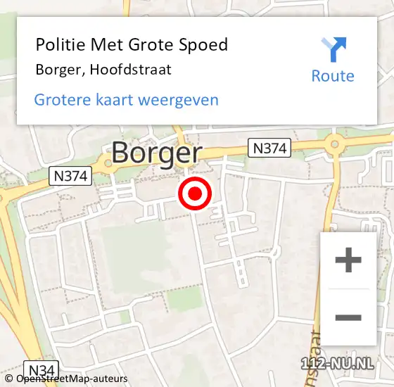Locatie op kaart van de 112 melding: Politie Met Grote Spoed Naar Borger, Hoofdstraat op 16 juli 2022 14:08