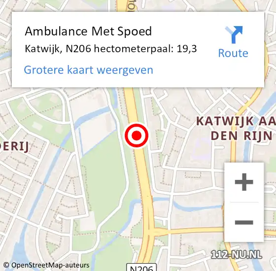 Locatie op kaart van de 112 melding: Ambulance Met Spoed Naar Katwijk, N206 hectometerpaal: 19,3 op 16 juli 2022 15:07