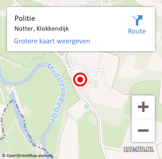 Locatie op kaart van de 112 melding: Politie Notter, Klokkendijk op 16 juli 2022 16:17