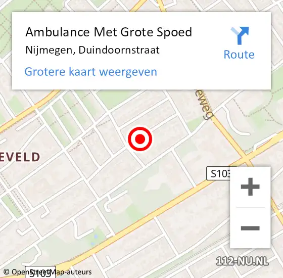 Locatie op kaart van de 112 melding: Ambulance Met Grote Spoed Naar Nijmegen, Duindoornstraat op 16 juli 2022 16:50