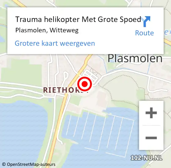 Locatie op kaart van de 112 melding: Trauma helikopter Met Grote Spoed Naar Plasmolen, Witteweg op 16 juli 2022 17:09