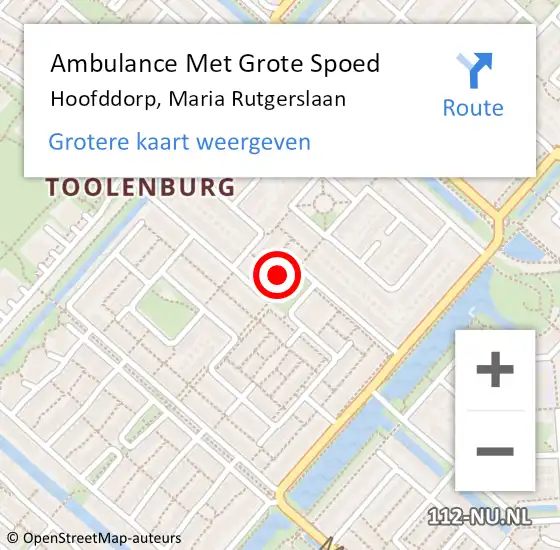 Locatie op kaart van de 112 melding: Ambulance Met Grote Spoed Naar Hoofddorp, Maria Rutgerslaan op 16 juli 2022 18:02