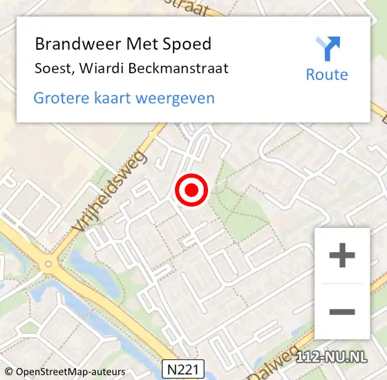 Locatie op kaart van de 112 melding: Brandweer Met Spoed Naar Soest, Wiardi Beckmanstraat op 16 juli 2022 21:13