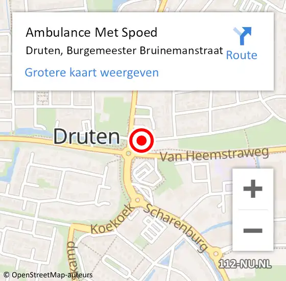 Locatie op kaart van de 112 melding: Ambulance Met Spoed Naar Druten, Burgemeester Bruinemanstraat op 16 juli 2022 21:20