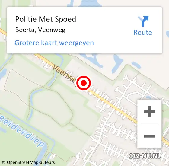 Locatie op kaart van de 112 melding: Politie Met Spoed Naar Beerta, Veenweg op 16 juli 2022 21:46