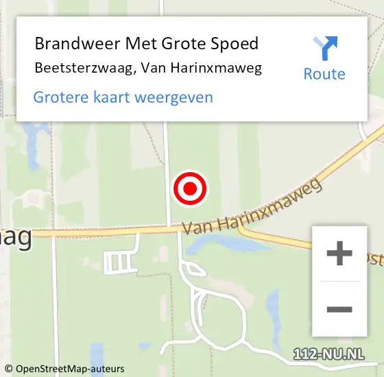 Locatie op kaart van de 112 melding: Brandweer Met Grote Spoed Naar Beetsterzwaag, Van Harinxmaweg op 16 juli 2022 21:50