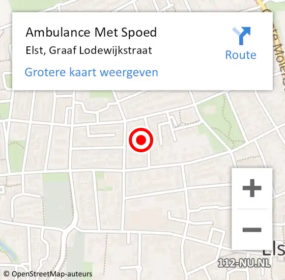 Locatie op kaart van de 112 melding: Ambulance Met Spoed Naar Elst, Graaf Lodewijkstraat op 16 juli 2022 22:11