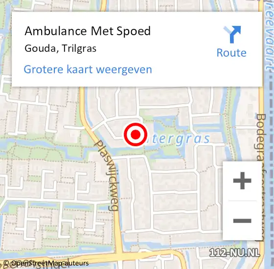 Locatie op kaart van de 112 melding: Ambulance Met Spoed Naar Gouda, Trilgras op 17 juli 2022 01:17