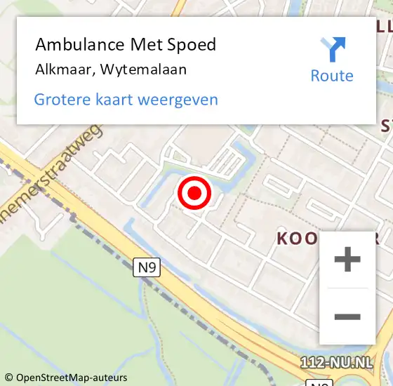 Locatie op kaart van de 112 melding: Ambulance Met Spoed Naar Alkmaar, Wytemalaan op 17 juli 2022 10:00