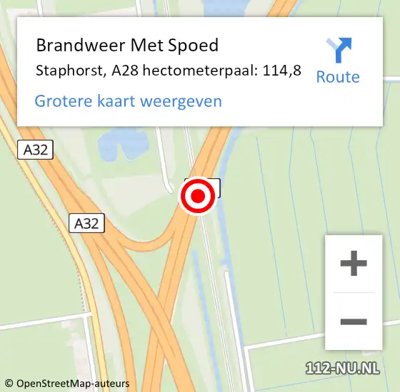 Locatie op kaart van de 112 melding: Brandweer Met Spoed Naar Staphorst, A28 hectometerpaal: 114,8 op 17 juli 2022 11:41