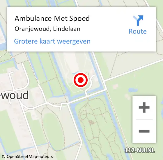 Locatie op kaart van de 112 melding: Ambulance Met Spoed Naar Oranjewoud, Lindelaan op 17 juli 2022 12:01