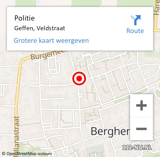Locatie op kaart van de 112 melding: Politie Geffen, Veldstraat op 17 juli 2022 13:10